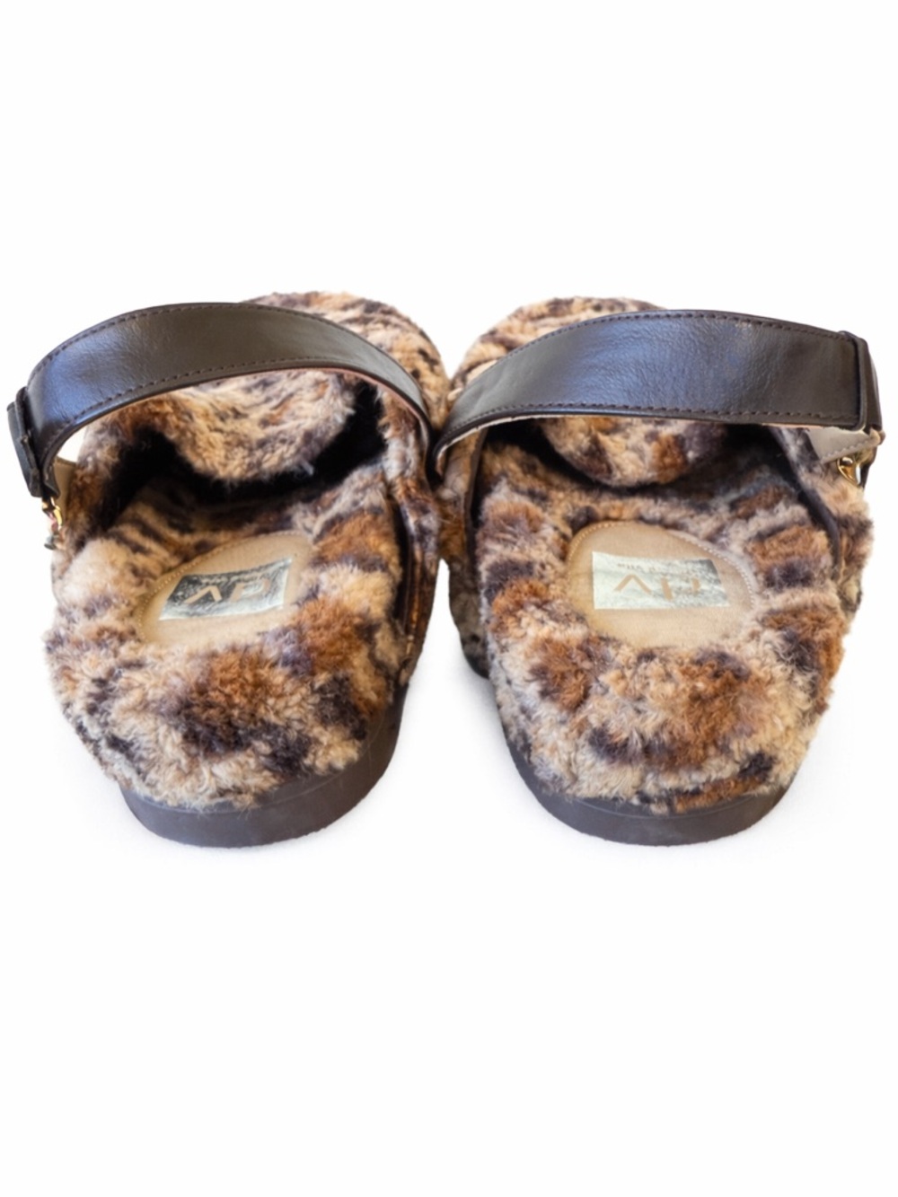 Dolce Vita Brown and Black Faux Fur Leopard Slide Mules - Picture 3 of 3